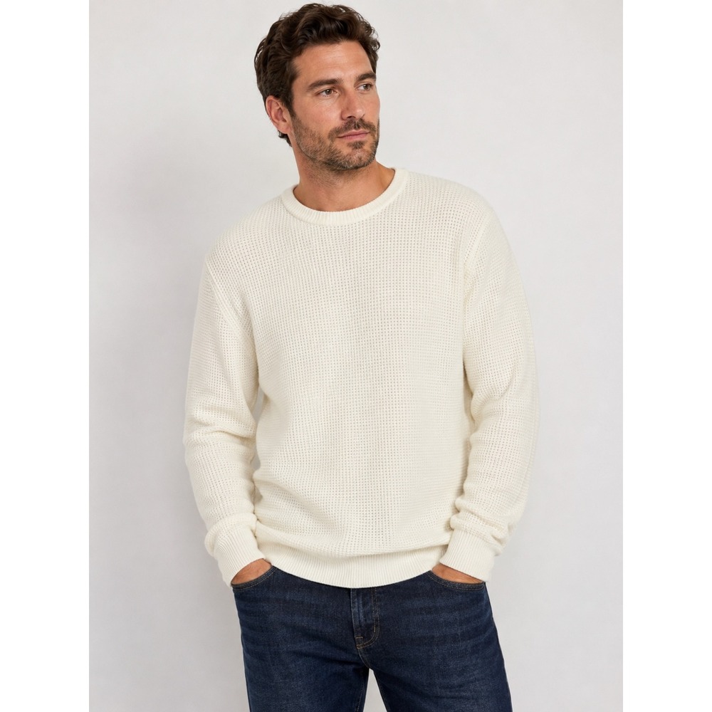 AMAZON ESSENTIALS Waffle Knit Sweater Mens XL Off-White Textured‎ Crew Neck EUC